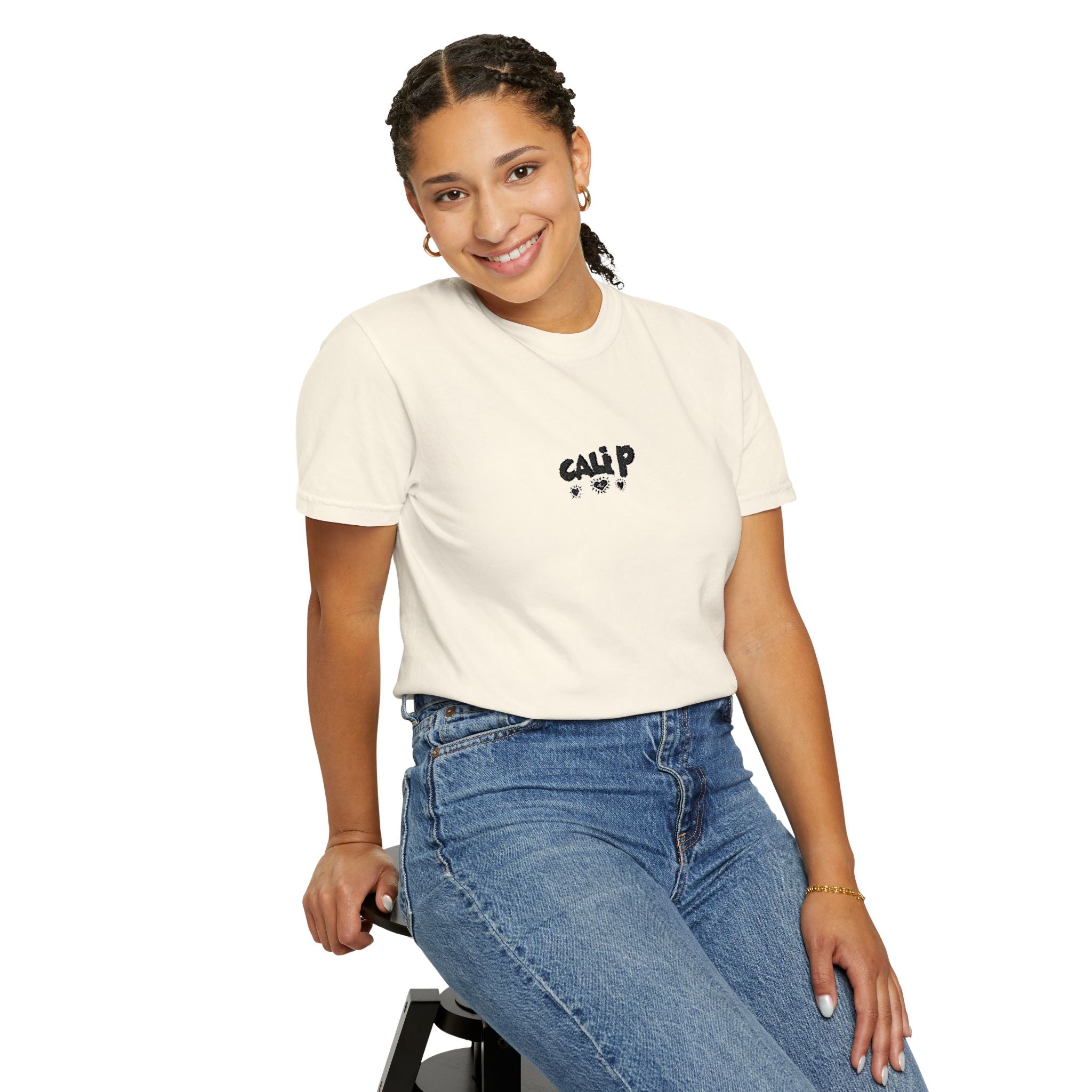 Cali P Signature Embroidered Garment-Dyed T-Shirt